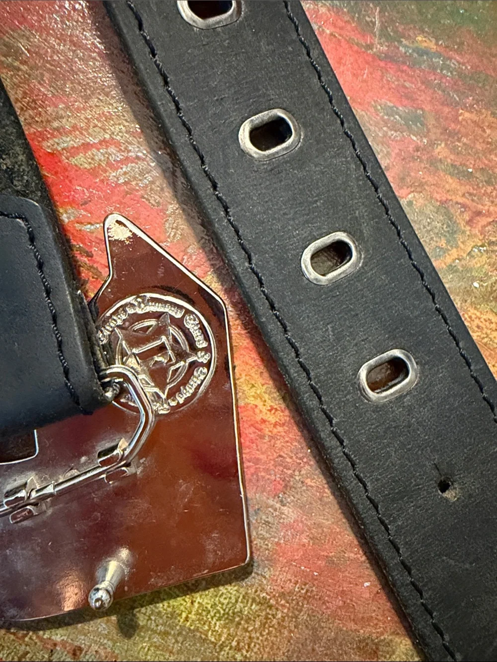Famous Star & Straps Black Leather Belt w. Buckle Initial F Silver Metal 36